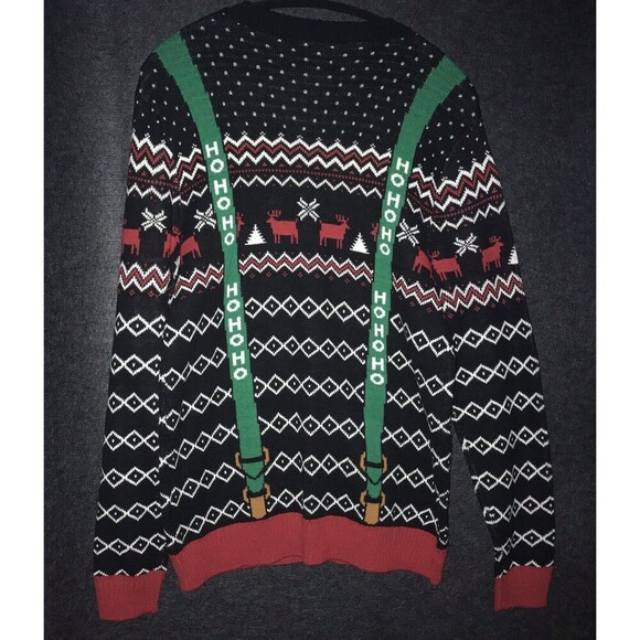 Ugly Christmas Sweater Tag Men's Suspender Holiday Sweater Large or Medium *read - Picture 5 of 9